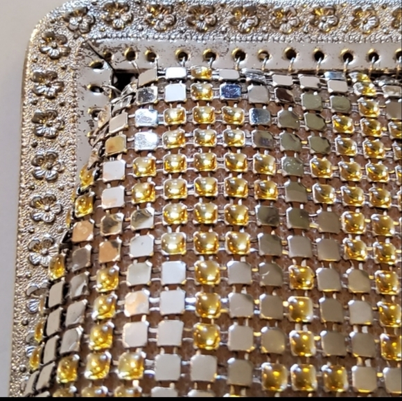 Metal Mesh Vintage Evening Bag Clutch Or Strap Silver And Gold - Picture 9 of 13